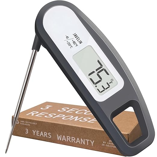 Lavatools Javelinยฎ Ultra-Fast 3-Second Digital Instant Read Meat Thermometer for Grill and Cooking, 2.75" Probe, Compact Foldable Design, Large Display, IP65 Water Resistant, NSF Certified โ Sesame