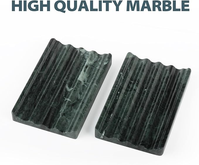 Marble Soap Dish, Soap Holder for Shower, Green Bar Soap Holder with Water Ripple Design, Easy Cleaning Stone Soap Saver for Kitchen Sink,Bathroom, Executive Indian Natural Stone Soap Tray