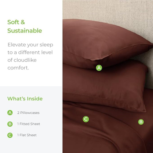 Cariloha Aloha Soft 4-Piece Sheet Set | Maroon Sunset | Queen | Made from 100% Viscose derived from Bamboo | Introductory Sheet Line