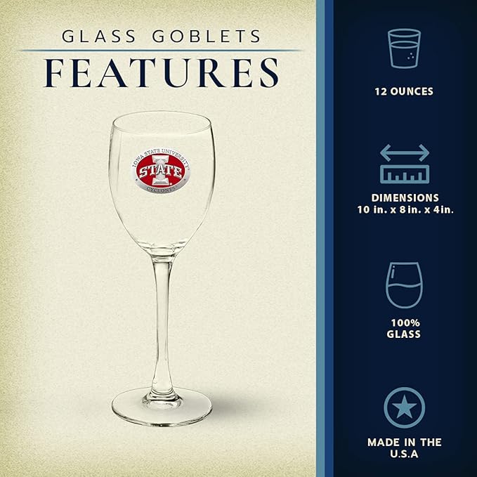 Heritage Pewter Iowa State Glass Goblets β Set of 2 | 12 OZ Goblet Wine Glasses | Expertly Crafted Pewter Glass