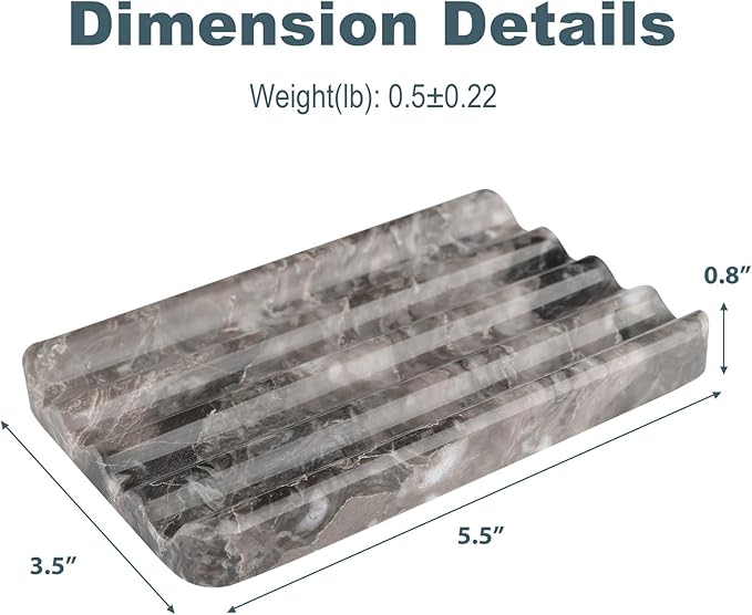 Marble Soap Dish, Bar Soap Holder Shower, Brown Soaps Saver with Water Ripple Design, Easy Cleaning Stone Sponge Holder for Kitchen Sink,Bathroom, Executive Natural Stone Soap Tray
