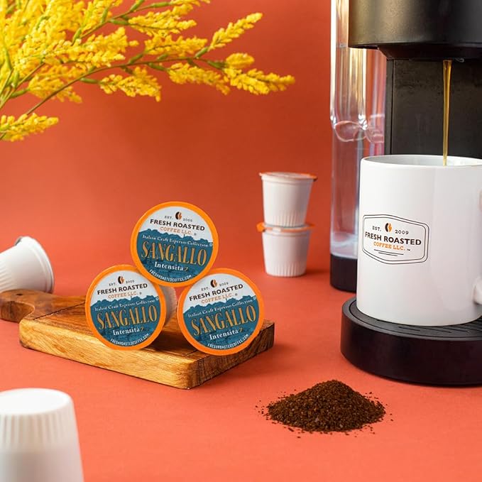 Fresh Roasted Coffee, Sangallo Italian Craft Artisan Blend, Dark Roast, Kosher, 24 Pods for K cup Brewers