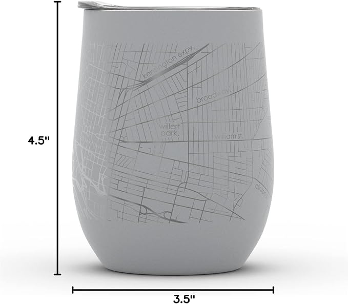 Well Told Engraved Buffalo New York Map Insulated Wine Tumbler, Etched Stainless Steel Cup (12 oz, Dockside Gray) City Map Insulated Tumbler, Custom Insulated Tumbler, Outdoor Drinkware