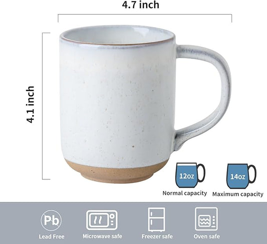 Coffee Mugs Set of 4,Ceramic 13 OZ Coffee Mugs with Big Handle,Stoneware Large Tea Cups for Hot Beverages,Cappuccino,Latte,Gift for Halloween,Mom,Dad,Dishwasher Safe & Microwave Safe,White