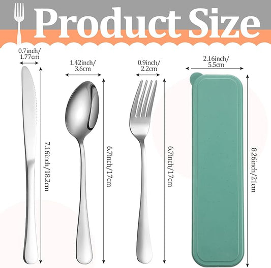 Yinkin 1 Pack Portable Travel Utensils Set with Case Reusable Stainless Steel Silverware Flatware Camping Cutlery Include Fork Spoon Knife for Work School Dishwasher Safe(Sage Green)