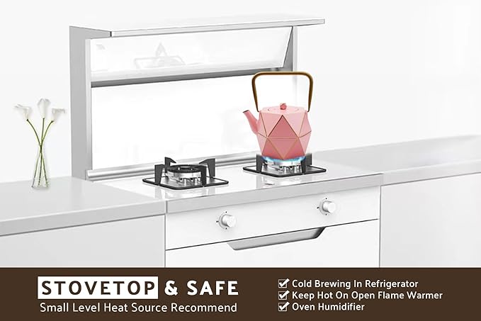 Toptier Cast Iron Teapot, Stovetop Safe Japanese Cast Iron Tea Kettle, Diamond Design Tea Pot with Removable Infuser for Loose Tea, 30 Ounce (900 ml), Pink