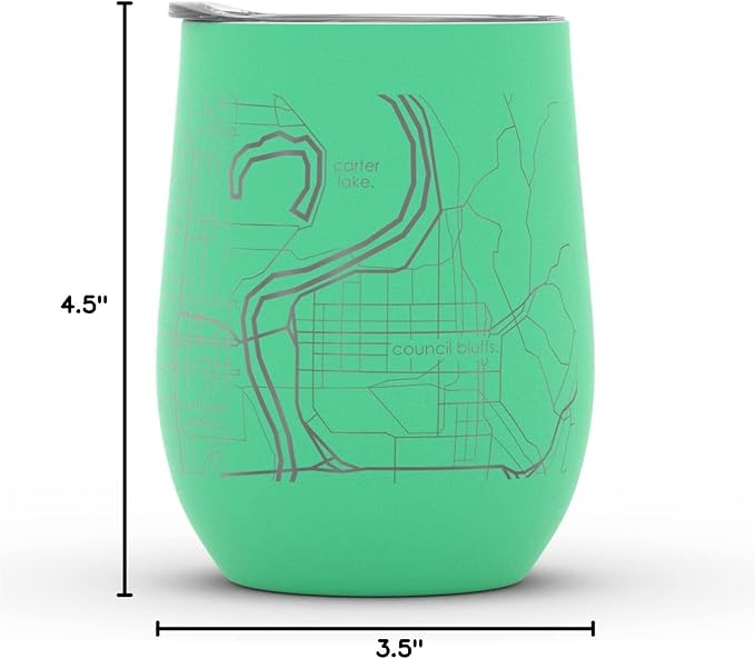 Well Told Engraved Omaha Nebraska Map Insulated Wine Tumbler, Etched Stainless Steel Cup (12 oz, Sunday Green) City Map Insulated Tumbler, Custom Insulated Tumbler, Outdoor Drinkware