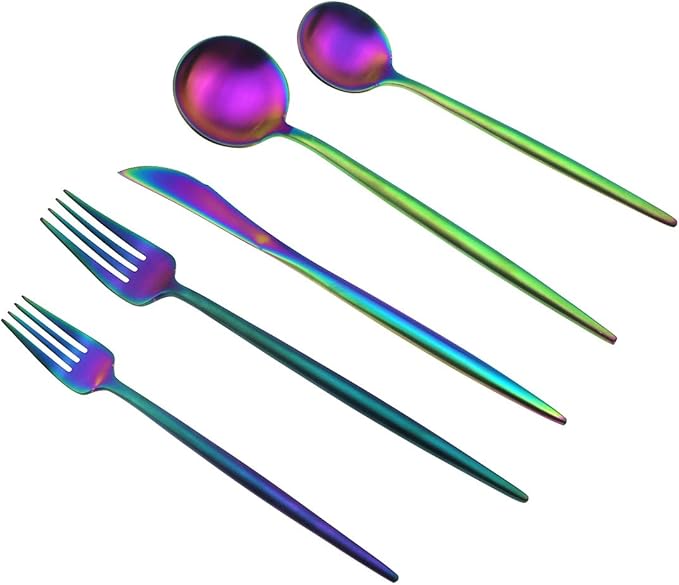 JASHII 18/10 Stainless Steel 20-Piece Matte Rainbow Colorful Flatware Set,Dinner Knife Fork Salad Fork Dessert Spoon, Service for 4, Luxury Silverware Cutlery Utensil Sets