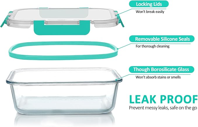 24-Piece Glass Food Storage Containers with Locking Lids,Glass Meal Prep Containers Set - Airtight Lunch Containers, Microwave, Oven, Freezer and Dishwasher,Green