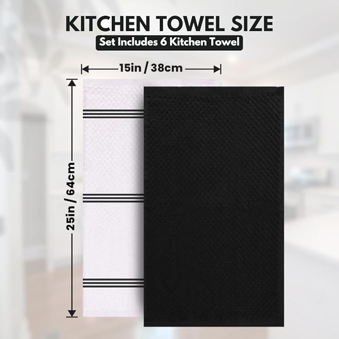 Infinitee Xclusives 100% Cotton Kitchen Towels - 15x25 Inch Ultra Soft Tea Towel, Super Absorbent Terry Dish Towels for Kitchen Linens |Storm Black|