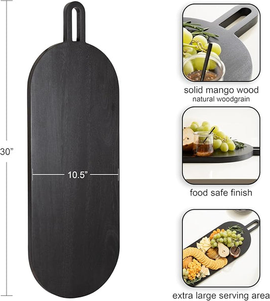 Kate and Laurel Staven Transitional Capsule Serving Board; 30 x 11; Black; Modern Food-Safe Charcuterie Board Made from Solid Mango Wood for Use as Kitchen Countertop Cheese Board