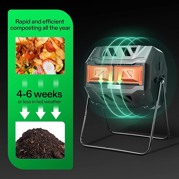 VIVOSUN Outdoor Tumbling Composter Dual Rotating Batch Compost Bin, 43 Gallon Orange Door