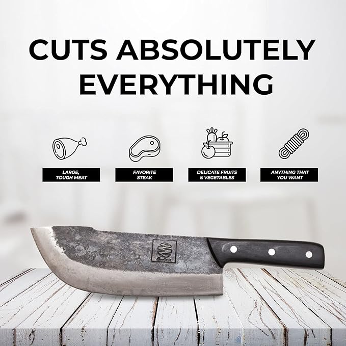 COOLINA Daozi Forged Cleaver Butcher Knife, 7.9-in High Carbon Steel Blade, Handmade Chinese Traditional Knife, Best for Chopping, Slicing, Cutting Meat