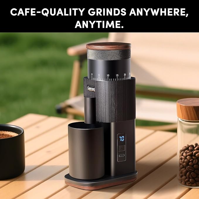 Coffee Grinder,Wirsh Portable Cordless Rechargeable Coffee Grinder Geimori T38 with Conical Burrs,3600mAh Batteries,Grind Settings for Espresso,Pour Over,French Press,Camping,Travel&Home Use