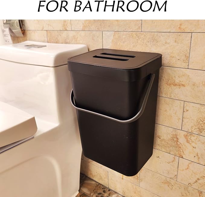stonespace Under Sink Trash Can,Kitchen Compost Bin, Diaper Pail, 3.2 Gallon/12L Hanging Garbage Can for Baby Crib/Bathroom/Cupboard, Plastic Food Waste Bin,1 Pack Black