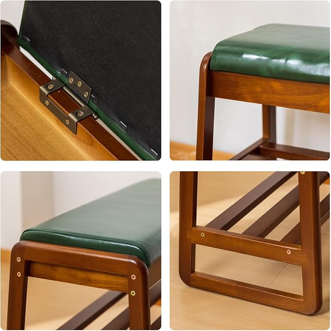 Shoe Rack Bench, Solid Wood Entryway Bench with Flip-Open Storage Box for Entry, Hallway (Green-31.5")