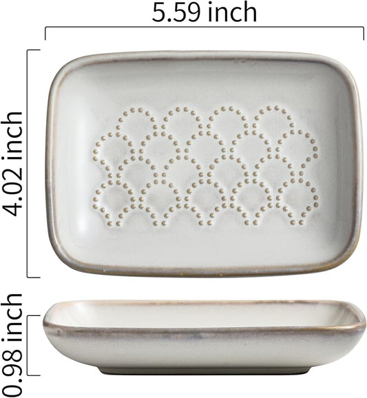 Gomakren Soap Dish for Shower, Christmas Ceramic Soap Dishes for Bar Soap Sponge, Shower Soap Holder Saver Tray for Bathroom Kitchen Sink, Easy to Clean, Beige