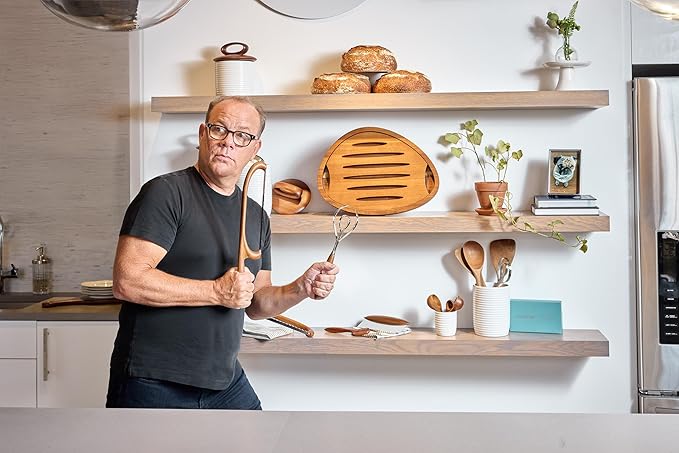 Nambe Breaking Bread Whisk - Stainless Steel Flat Coil Dough Mixer with Acacia Wood Handle, Hand Mixing Tool for Sourdough, Preferments & Baking Essentials - Nambe x Tom Papa Collab