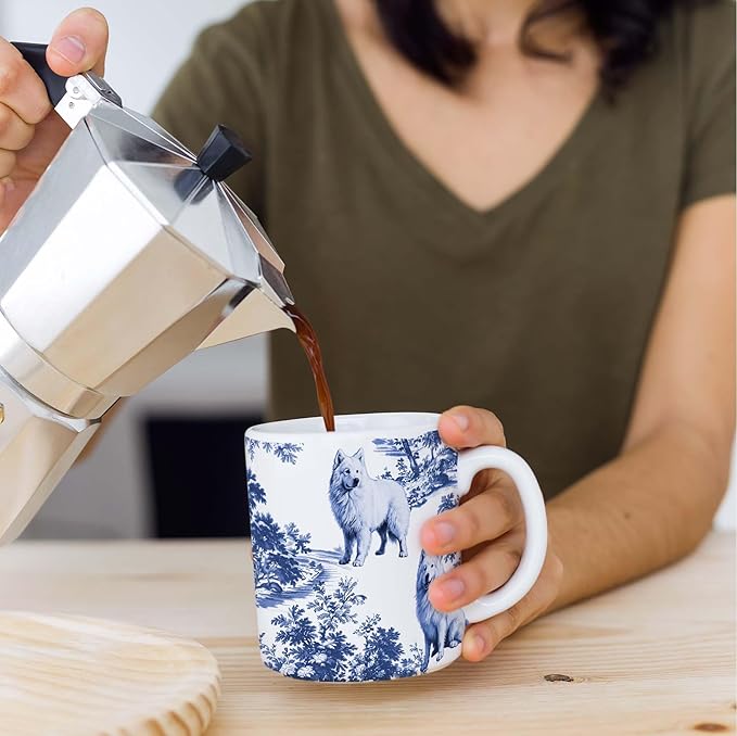 Samoyed Blue French Toile Mug, Samoyeds Lover Gifts for Women, Blue Chinoiserie Toile Coffee Cup for Samoyed Mom, Dog Lovers Tea Coffee Mug Birthday Gifts for Dog Owners, 11oz