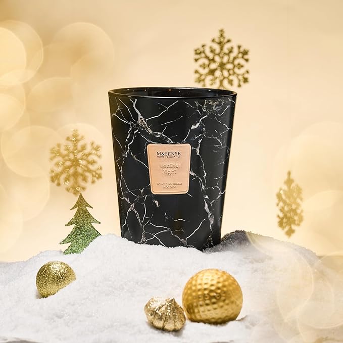 M&SENSE Extra Large Candle 35oz 150H LeatherNight Scented Candle,3 Wick Highly Scented Jar Candle, XL Candles Gift for Women and Men