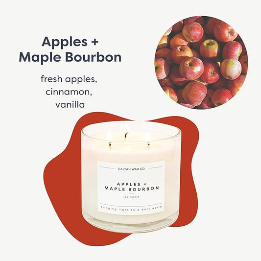 Calyan Wax Co. Apples & Maple Bourbon 3 Wick Scented Candle - 43 Hour Burn - Luxury 3 Wick Soy Candles - Non Toxic Soy Wax Candles - Long Lasting Large Glass Jar Candle for Home - 14.9oz