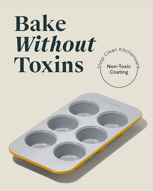 Caraway Nonstick Ceramic 6 Cup Muffin Pan Duo β Non-Toxic, PTFE & PFOA Free β Oven Safe β Aluminized Steel Core β Small Muffin Pan for Baking Cupcakes, Muffins & More - Marigold