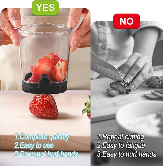 Strawberry Slicer:Fruit Slicer Cup Veggie Salad Speed Cutter for Strawberries Egg Banana Mushroom Cucumber Kiwi the Kitchen Portable Slicing Tool (Black)