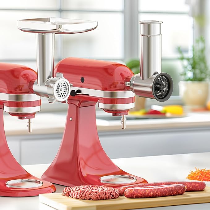 Meat Grinder & Cheese Grater Attachment for KitchenAid Stand Mixer, Meat Grinder with Sausage Stuffer Tubes, Slicer Shredder Attachments, Food Grinder for KitchenAid Mixer Attachments
