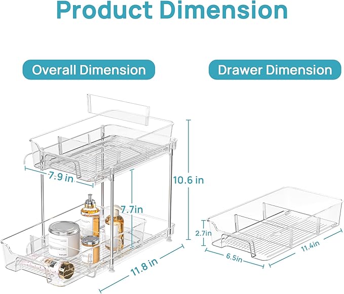 Vtopmart 4 Pack 2 Tier Bathroom Under Sink Organizers and Storage, Clear Kitchen Pantry Organization, Pull Out Medicine Cabinet Organizer with Movable Dividers