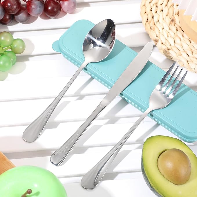 Yinkin 4 Pack Portable Travel Utensils Set with Case Reusable Stainless Steel Silverware Flatware Camping Cutlery Include Fork Spoon Knife for Work School Dishwasher Safe(Mixed Color)