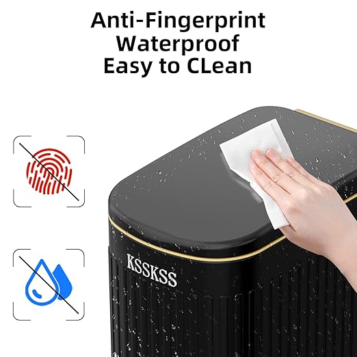 2.6 Gallon Slim Bathroom Trash Can with Soft Close Lid, 10L Stainless Steel Garbage Can with Removable Liner Bucket, for Narrow Spaces, Bathroom, Bedroom (Matt Black)