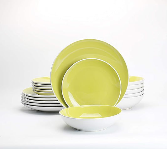 Stoneware 18pc Dinner Set, Outside White + Insdie Green