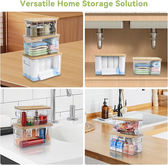 OTraki 3 Pack Trash Bag Holder Dispenser with Lid Plastic Garbage Bag Holder Dispenser Stackable & Wall-mounted, Trash Bags Dispenser Under Sink for Kitchen, Pantry Cabinet Organizer and Storage