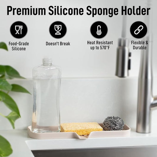 Zulay Kitchen Large Silicone Sponge Holder (12x4) β Flexible Sink Organizer Tray for Kitchen & Bathroom β Multipurpose Soap Dish for Sponges, Makeup, Trinkets & More (Ivory)