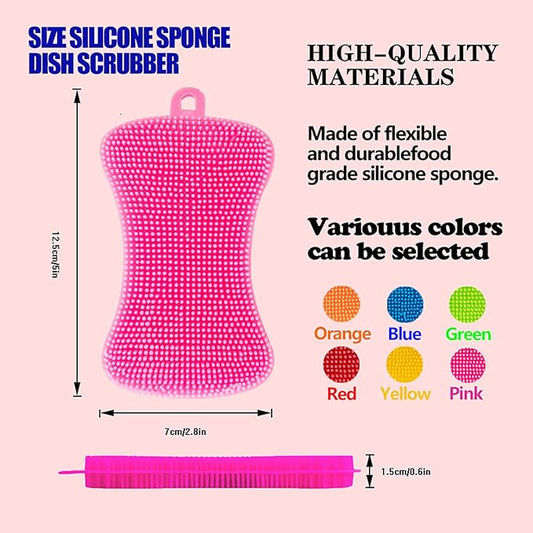 Silicone Sponge Dish Washing Kitchen Scrubber, 6 Pack Reusable Dish Washing Cleaning Sponges Double-Sided Multipurpose Non Stick Silicone Dish Sponges for Dishes, Fruit, Vegetable (Multicolor)