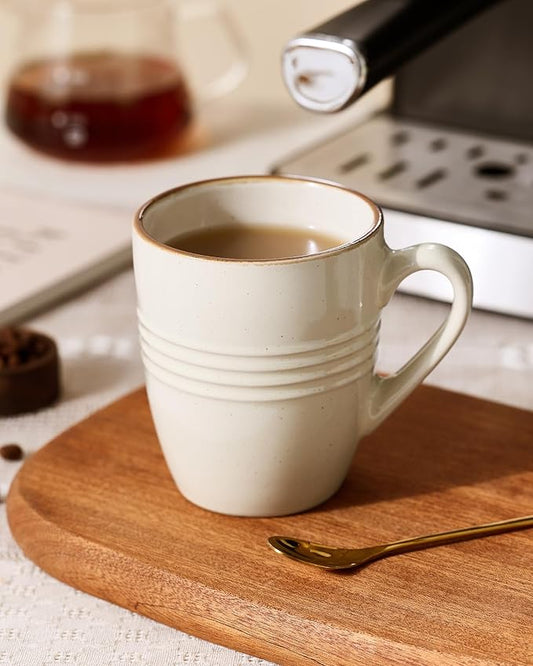 famiware Jupiter Coffee Mugs Set of 4, 14 OZ Coffee Mug, Microwave and Dishwasher Safe, Coffee Cups with Handle for Coffee, Tea, Cocoa, Milk, Vanilla White