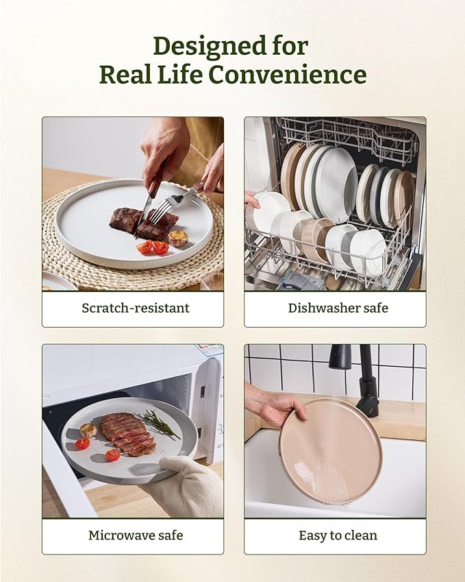 Famiware Nebula Dinnerware Set with Pasta Bowls, Service for 4 (16pcs), Fine Stoneware Plates and Bowls Sets, Microwave and Dishwasher Safe Dishes Set, Multi-color