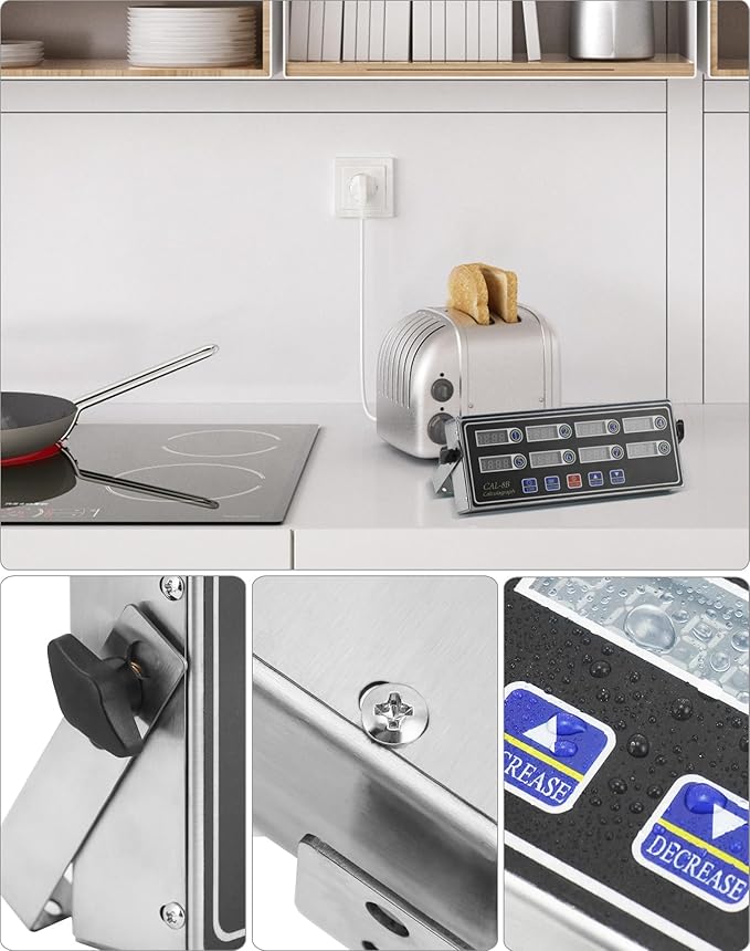 QWORK Digital Kitchen Timer - 8-Channel Multi-Timer with Waterproof Panel, Adjustable Volume