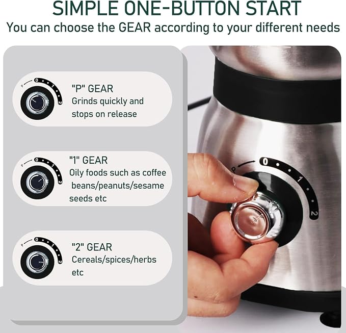 Electric Grinder for Kitchen - 500W Grain Mill with 3 Stainless Steel Blades, Versatile Spice Grinder for Coffee, Grinding Spices, Bean, Grains, Nuts (Black)