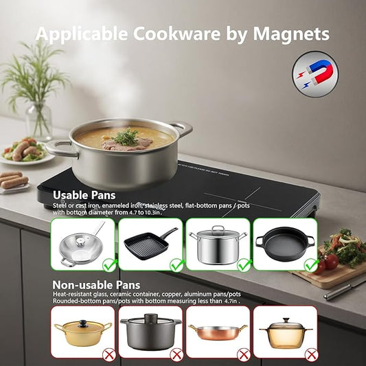 Double Induction Cooktop Continuous Low Power 9 Temperature Countertop Knob Control 1800W 18 Power 2 Electric Burner Sensor Touch Timer Stove
