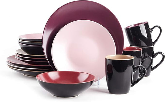 Colors Life 16pc Dinnerware Set,Very Berry - 4 Assorted Colors Beige, Berry, Plum, and Rose