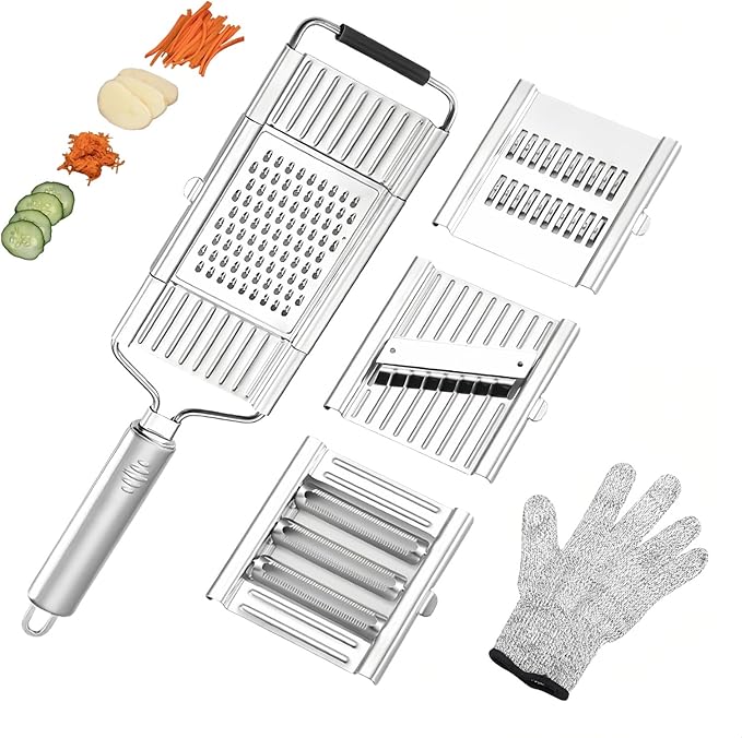 Cheese Grater Handheld: 4 in 1 Professional Stainless Steel Cheese Graters for Kitchen Grater/Peeler/Slicer - Cucumber Slicer for Cheese, Chocolate, Galic, Vegetable, Fruit, Kitchen Gadgets