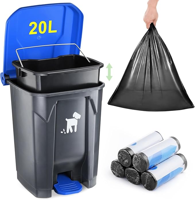 Outdoor Pet Waste Container - 20L with Removable Inner Bin, 150 Waste Bags for Small/Large Dog Families