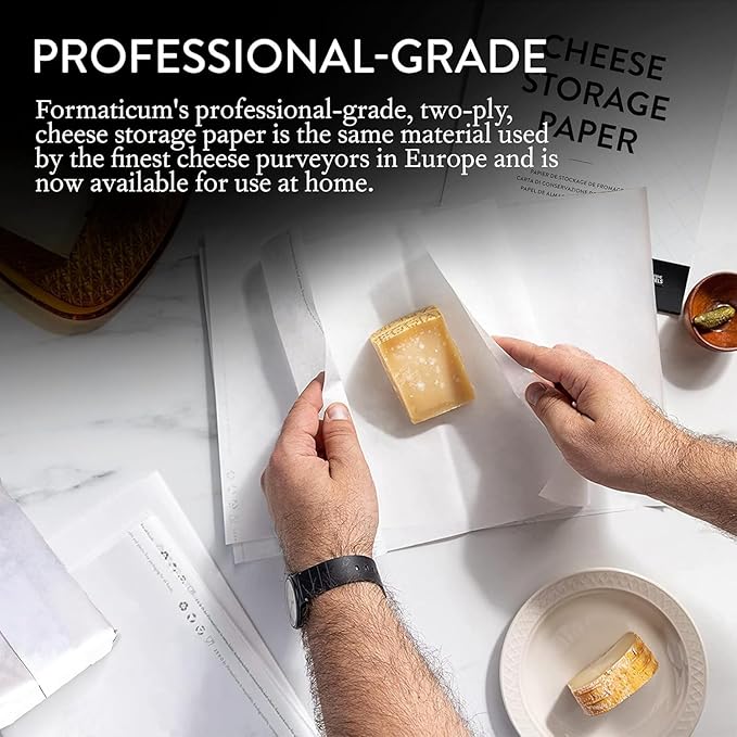 Formaticum 30-Pack Cheese Storage Wax Coated Paper - Porous Wax Sheets From France - Keep Cheese or Charcuterie Fresh - Professional Grade Cheese Paper for Wrapping Cheese - 11 x 14