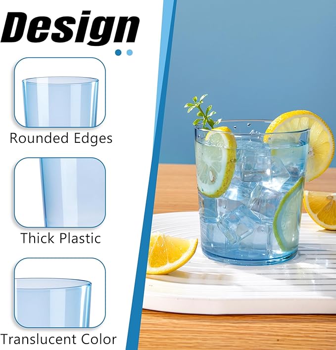 Liacere Plastic Drinking Glasses (Set of 12) 14 oz Blue Reusable Plastic Glasses Colors,Kitchen Water Glasses Cup, Bar Tumbler Glassware Set for Beer, Juice, Cocktail, Whiskey, Milk