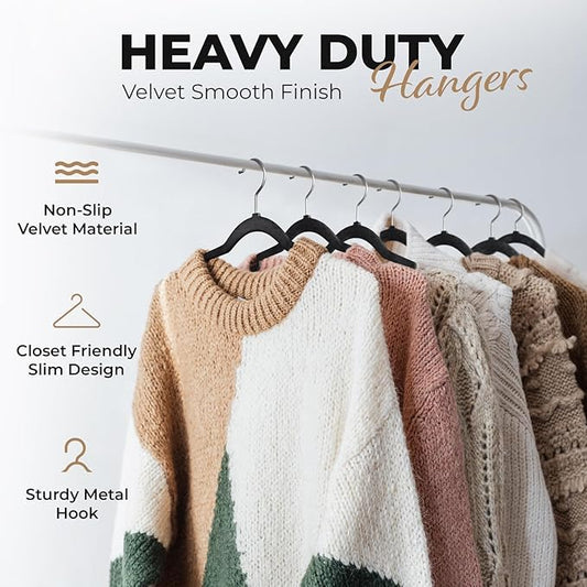 200 Pack Velvet Hanger for Shirt Pants Dresses Skirts Suits Jackets - Slim Space Saving Design - Standard Coat Hanger - Sturdy & Durable Design with Shoulder Grooves Hook