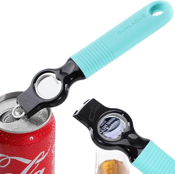 2-Pack Magnetic Beer Bottle Opener & Soda Can Opener, 2-in-1 Bottle Opener and Can Tab Opener Tool for Bartender, Long Nails, Arthritis, Seniors, Silicone Handle with Build in Magnet - Aqua