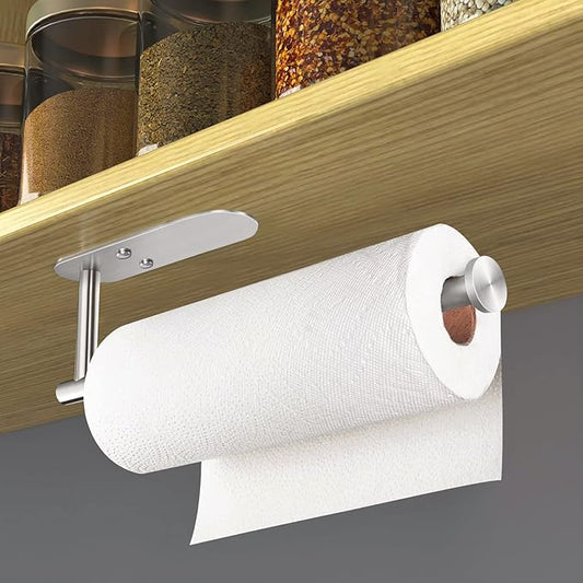 HUFEEOH Adhesive Paper Towel Holder Under Cabinet Wall Mount for Kitchen Paper Towel, Stainless Steel Paper Towel Roll Rack for Bathroom Towel (13inch, Silver)