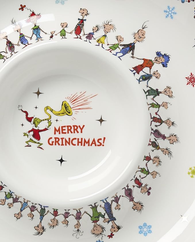 Lenox 898096 Merry Grinchmas Chip & Dip Bowl, Christmas Dishes, Festive Holiday Serveware
