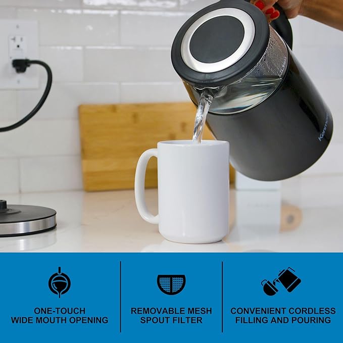 Kenmore Electric Kettle - Cordless Digital Calentador De Agua, Instant Pot Tea Kettle, Preset Temperature Control, Automatic Shut- Off, Cool Touch, Hot Water Boiling Heater, 1.7 Liter Black
